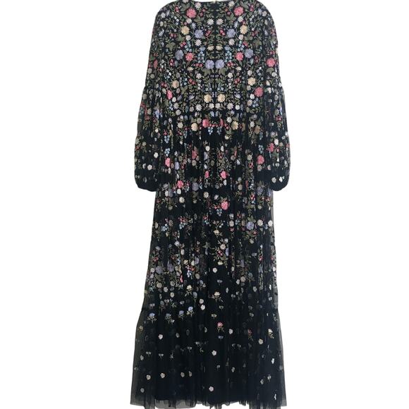 Mac Duggal  Floral Tulle Puff-Sleeve Maxi Gown Size 14 NWT - Picture 7 of 10